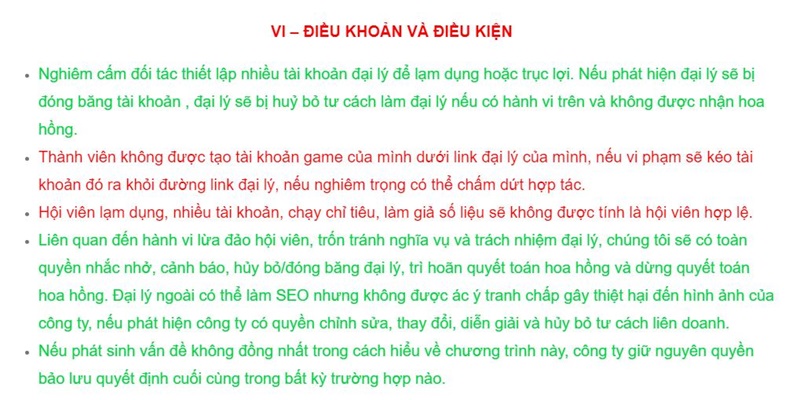 Điều kiện cơ bản trong chương trình hợp tác đại lý Bet88