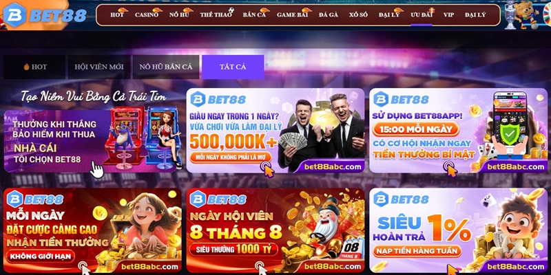 Tổng hợp nhiều chương trình khuyến mãi Bet88 hấp dẫn